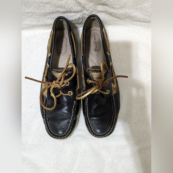 Sperry Topsiders Boat Shoes Black, Gold and Cheetah Print Sz 8 - Picture 6 of 8